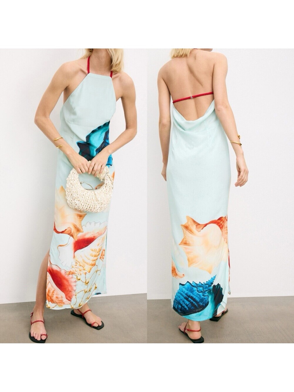 MUMA WORLD Murex Mist Vega Silk Dress Seashell Print  Open Back SM/US 4 (Flaw)